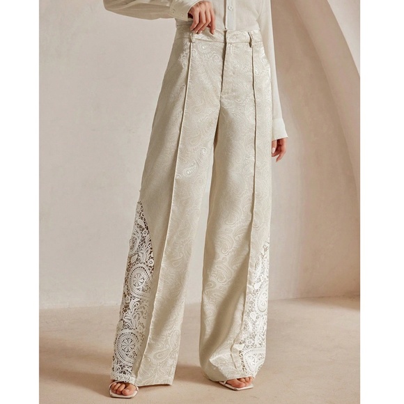 Classic Paisley Print Lace Wide Leg Pants - Picture 4 of 7